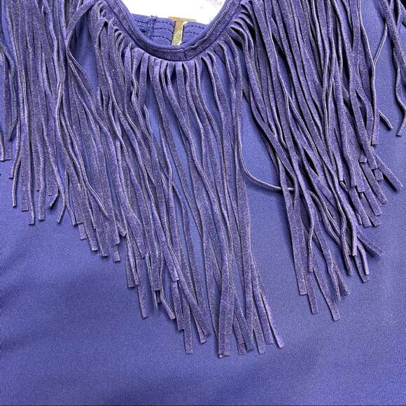 Vince Camuto Swim Tassle Suede Fringe One Piece Swimsuit in Navy - Picture 3 of 9